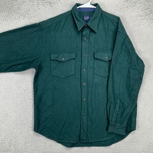 GAP Wool Blend‎ Flannel Shirt Adult Large Dark Green Button Up Flap Pockets Mens